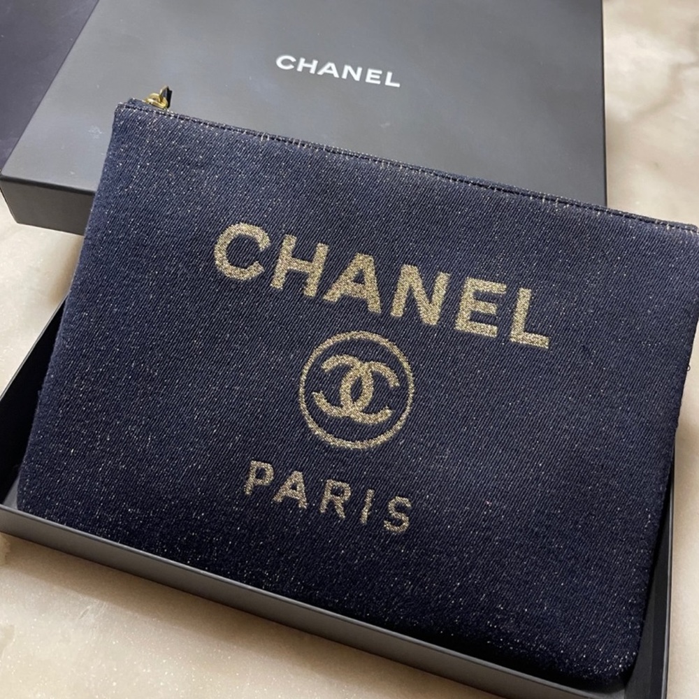 Authentic Chanel Denim Clutch